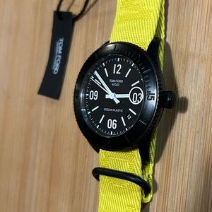Tom Ford Ocean Plastics Automatic Watch With 43mm Black Face & Yellow Ba…